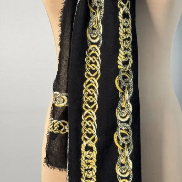Black Chain Oversized Scarf Wrap Throw Fringe Soft Cozy Fall - Picture 4 of 7